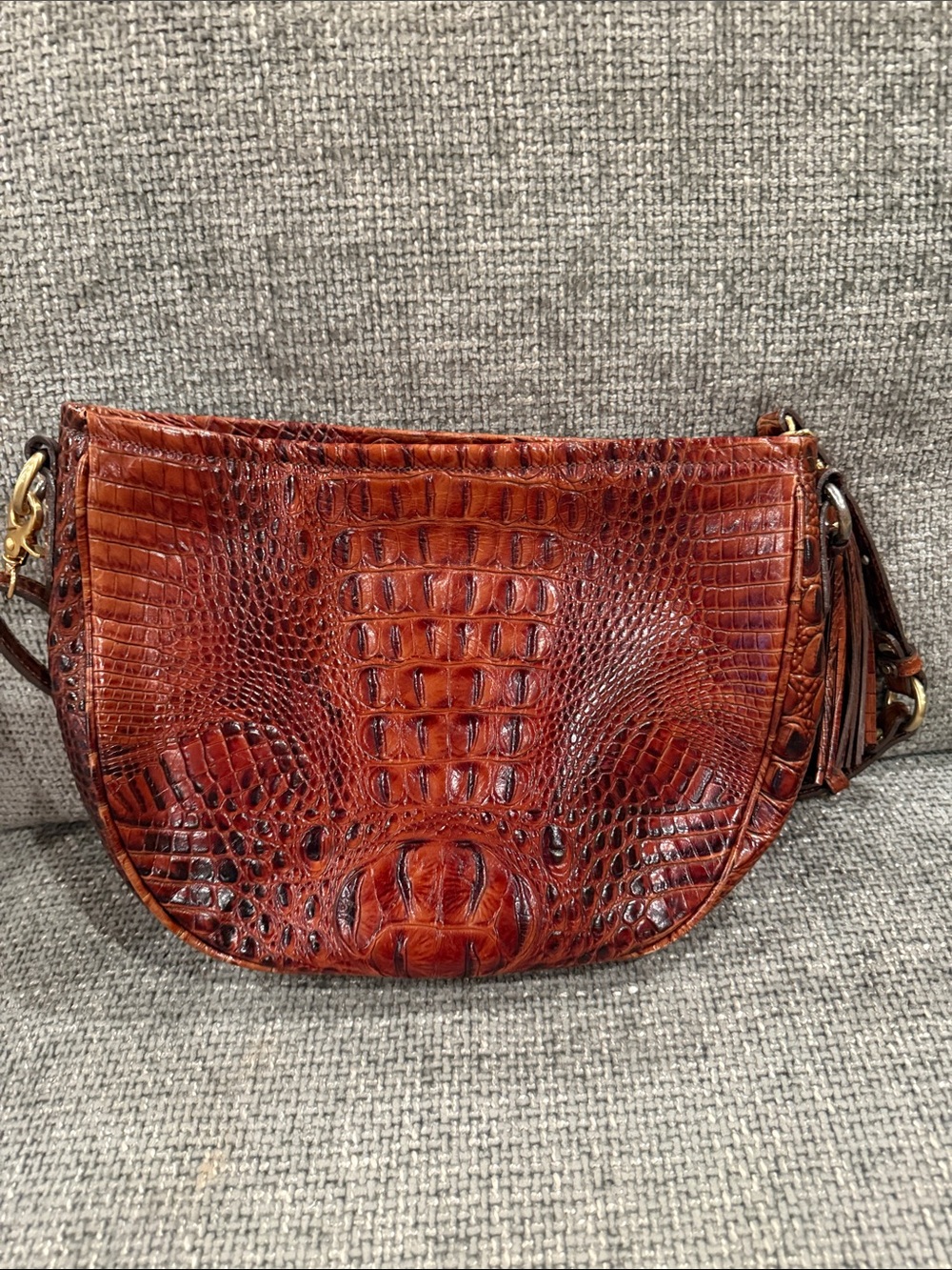 Brahmin Brown Croc-Embossed Leather Crossbody with Tassel - Picture 2 of 11
